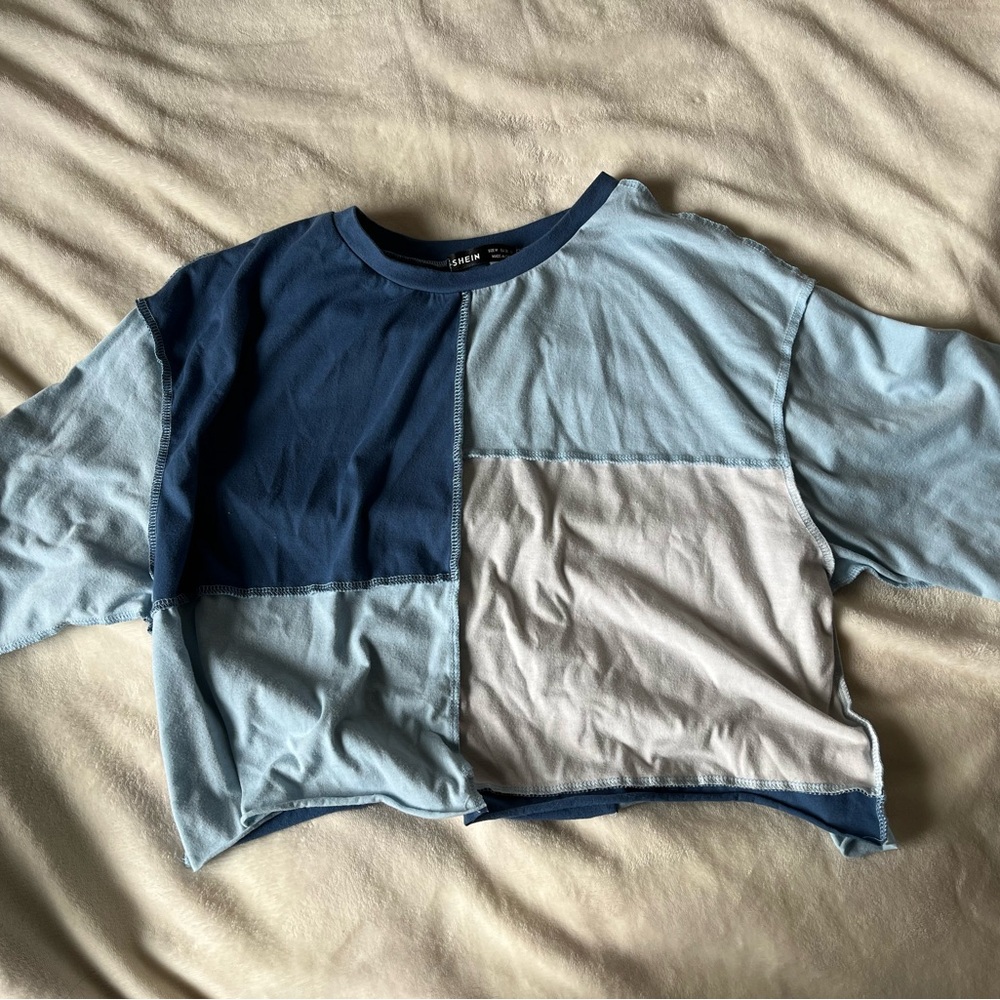 Patchwork Shirt in Blue and White
